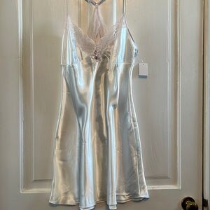 Linea Donatella White Gown with Pink Lace Trim